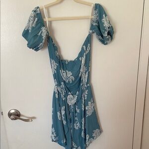 Blue Floral Off-Shoulder romper dress